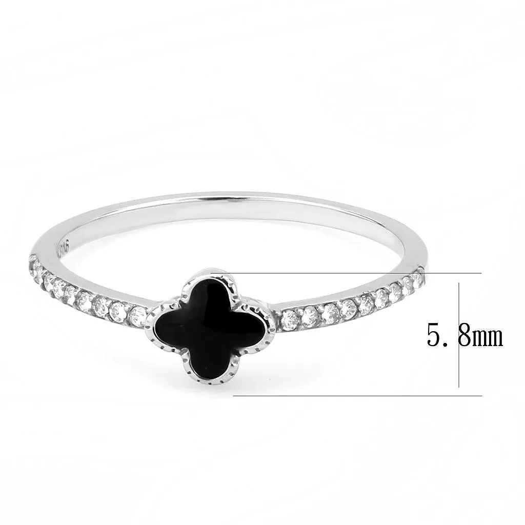 No Plating Stainless Steel Ring with Epoxy in Jet for Women Style DA320