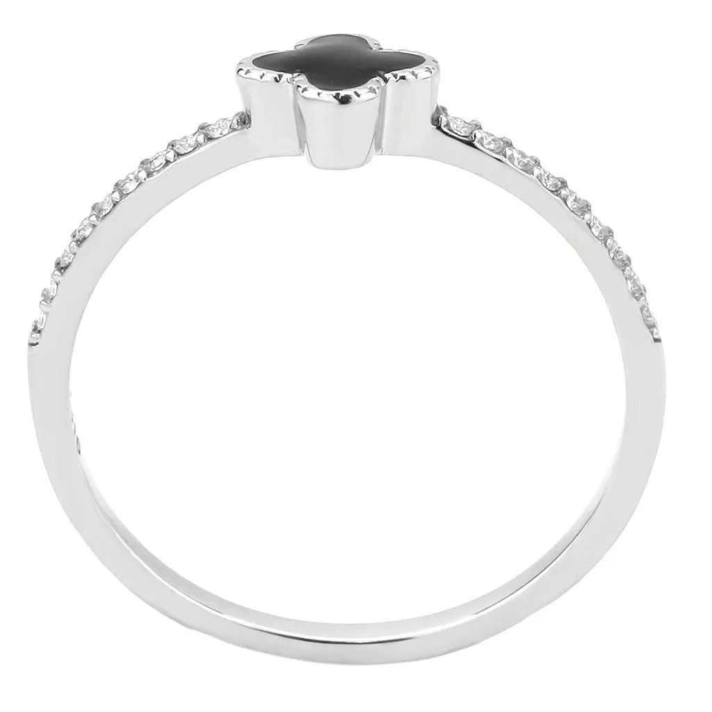 No Plating Stainless Steel Ring with Epoxy in Jet for Women Style DA320