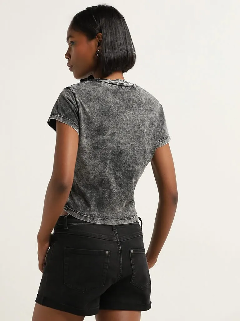 Nuon Grey Ruched Detailed Denim T-Shirt