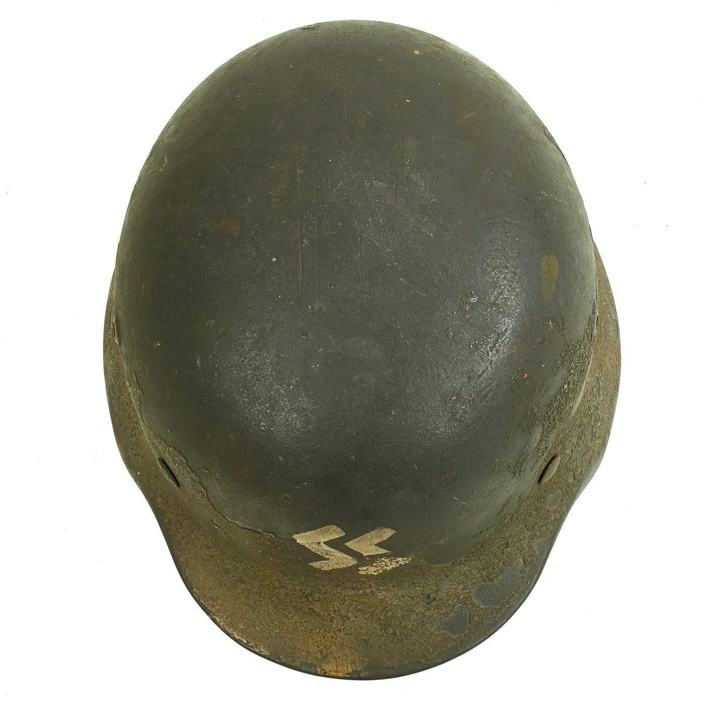 Original German WWII Luftwaffe Worn Normandy Camouflage Single Decal M35 Helmet - Stamped SE64