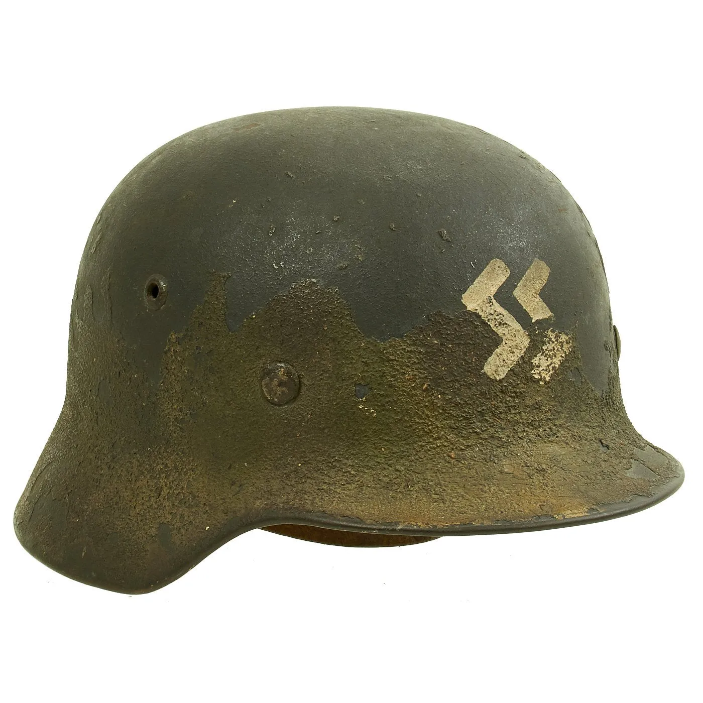 Original German WWII Luftwaffe Worn Normandy Camouflage Single Decal M35 Helmet - Stamped SE64