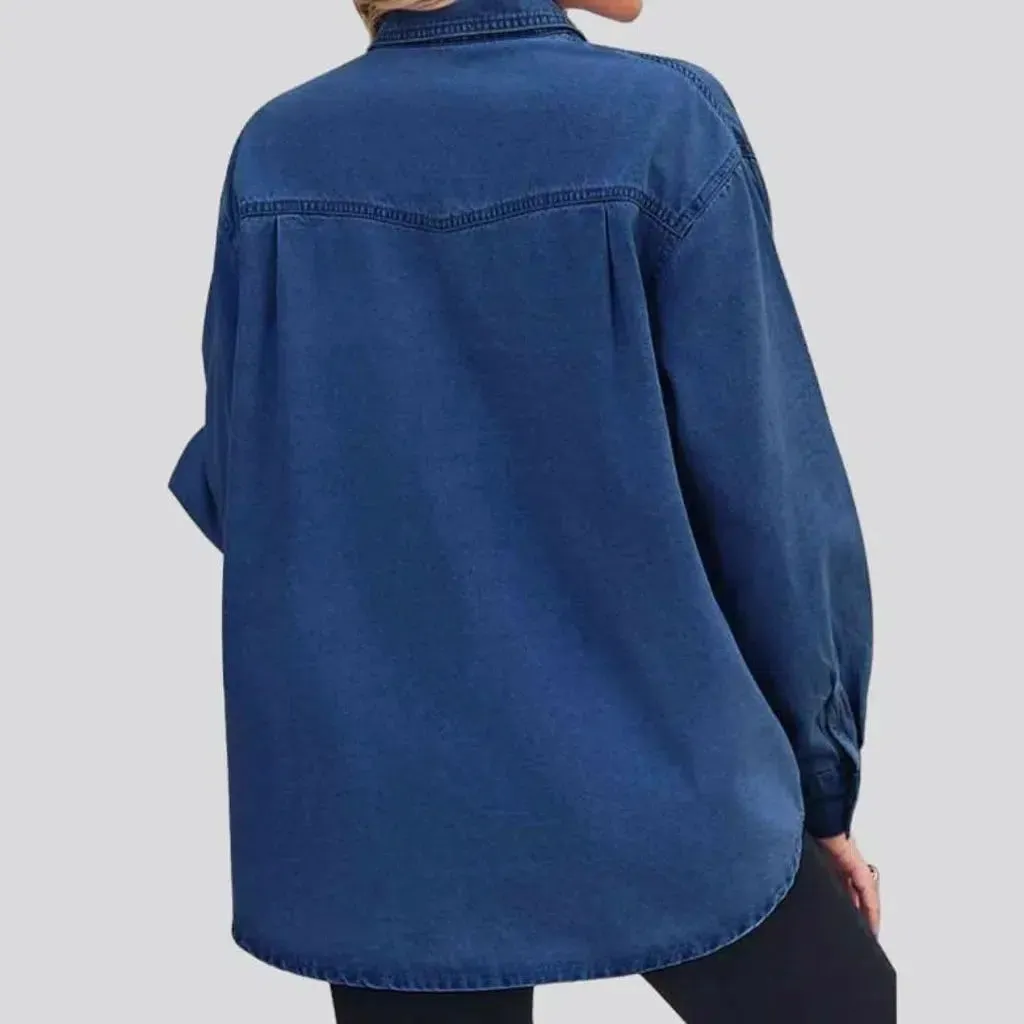 Oversized pebble-washed denim shirt for women