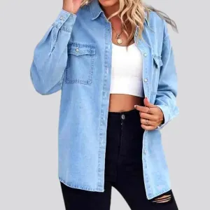 Oversized pebble-washed denim shirt for women