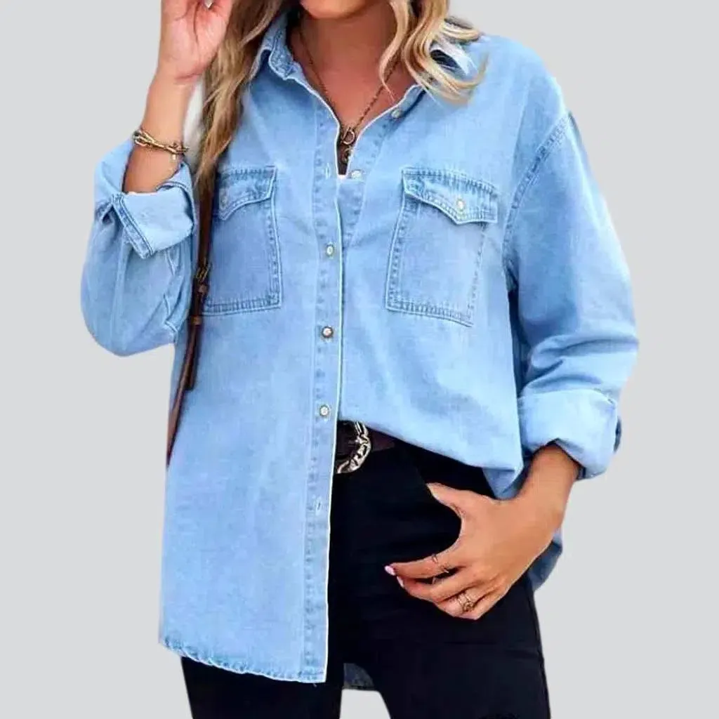 Oversized pebble-washed denim shirt for women