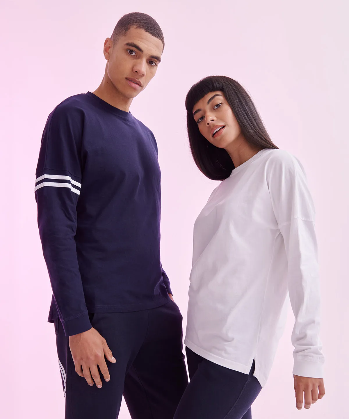 Oxford Navy/White Stripes - Unisex drop shoulder slogan top