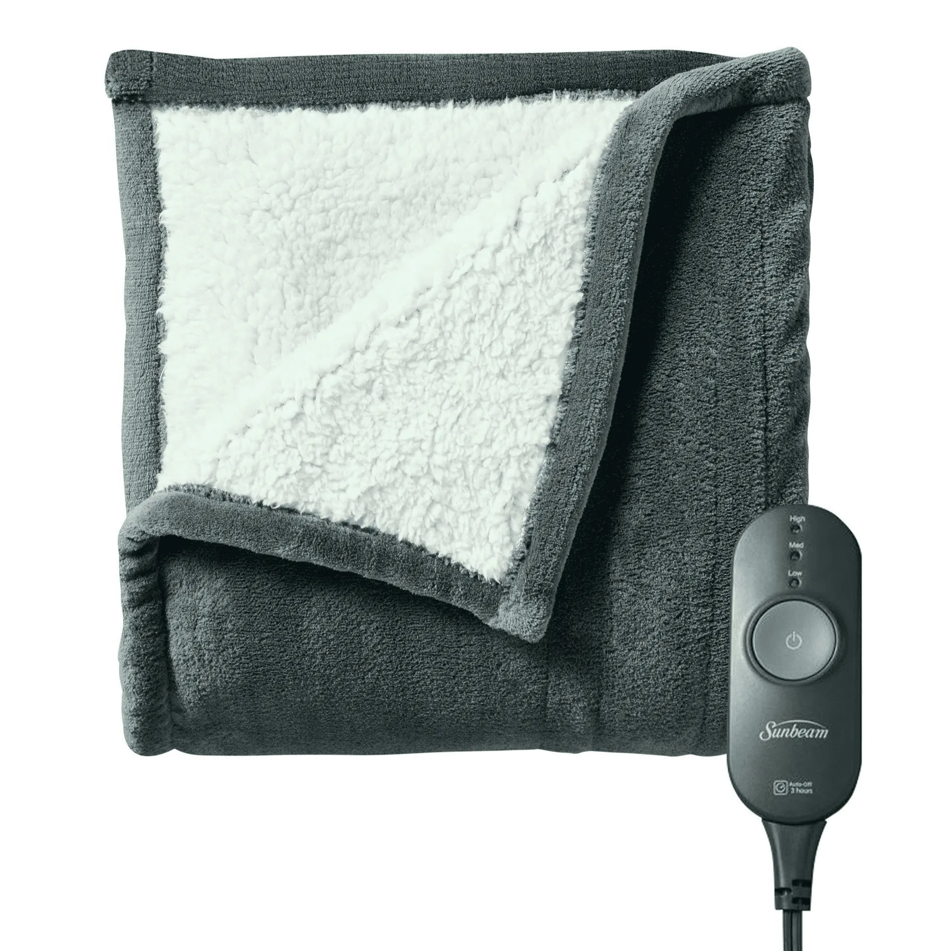 premium Electric Throw Blanket, Microplush and Sherpa- Slate Gray