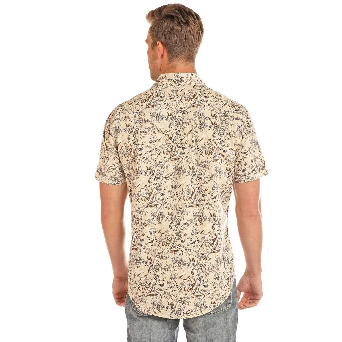 Rock & Roll Cowboy Floral Flourish Short Sleeve Snap Shirt, Large