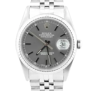 Rolex DateJust 36mm Stainless Steel Fluted SLATE GRAY Jubilee Date Watch 16234