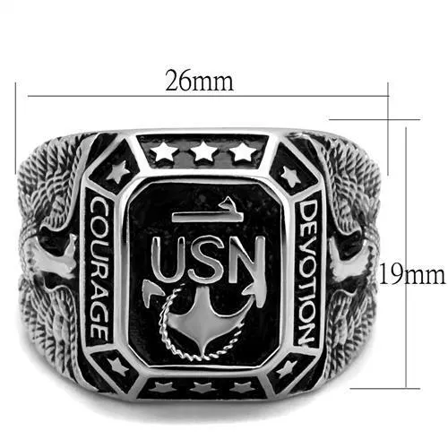 Sleek Jet Black Epoxy Stainless Steel Ring "US Navy" ring - Ideal Valentine's Gift