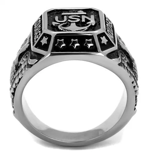 Sleek Jet Black Epoxy Stainless Steel Ring "US Navy" ring - Ideal Valentine's Gift