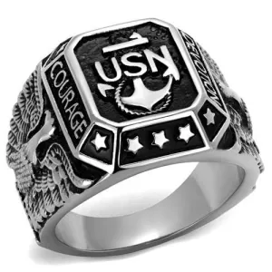 Sleek Jet Black Epoxy Stainless Steel Ring "US Navy" ring - Ideal Valentine's Gift