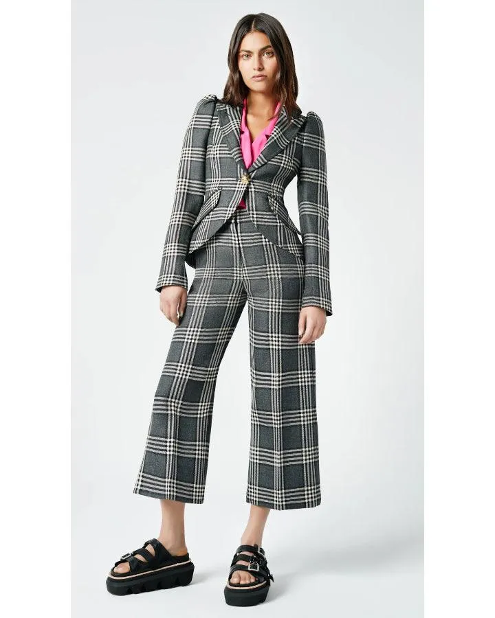 SMYTHE Pouf Sleeve One Button Charcoal Plaid Blazer