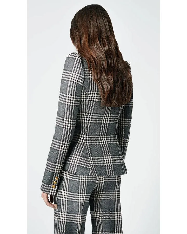 SMYTHE Pouf Sleeve One Button Charcoal Plaid Blazer