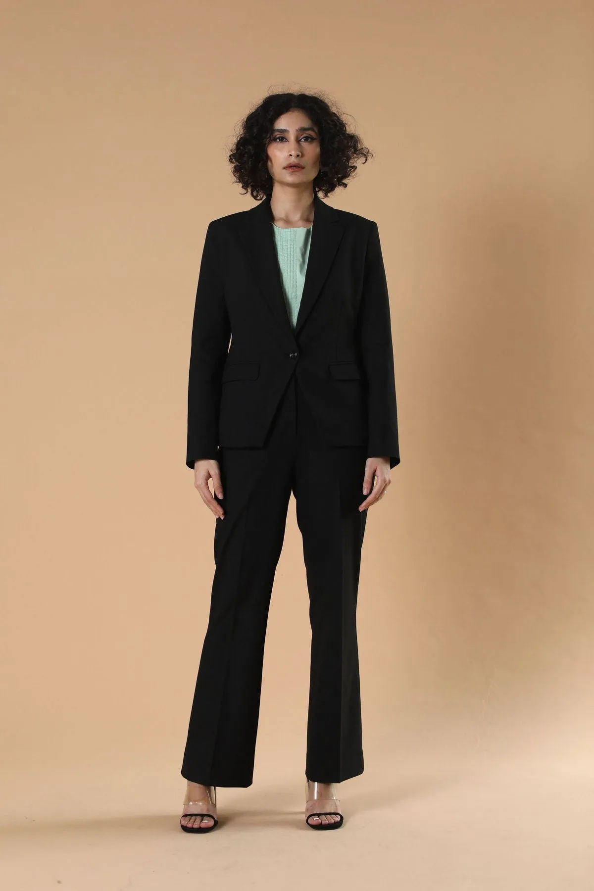 Solid Black Stretchable Women's Blazer