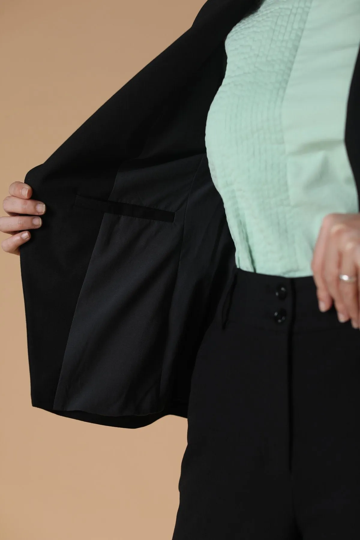 Solid Black Stretchable Women's Blazer