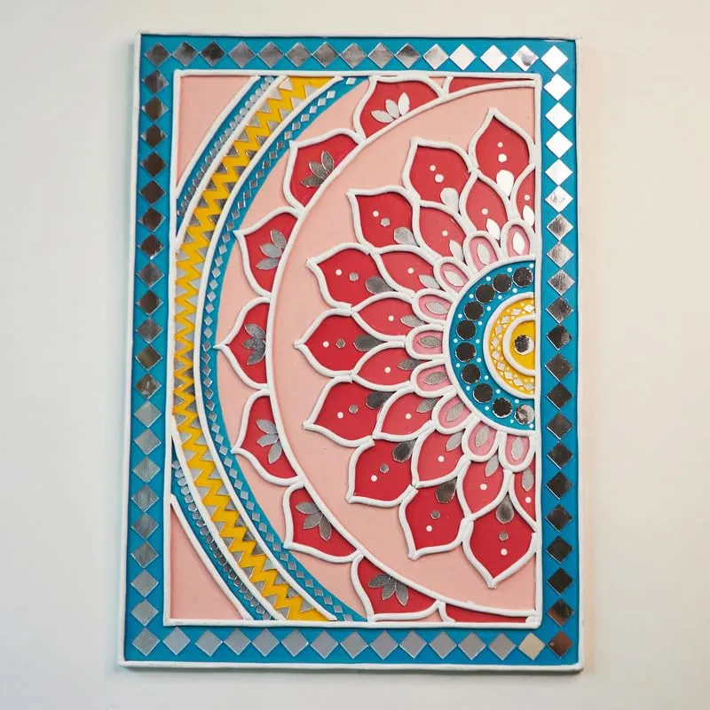 Suhasini Crafts Mirror Madala Lippan Art Wall - Left Rectangle Shape And Diya Jharokha Rectangle Shape