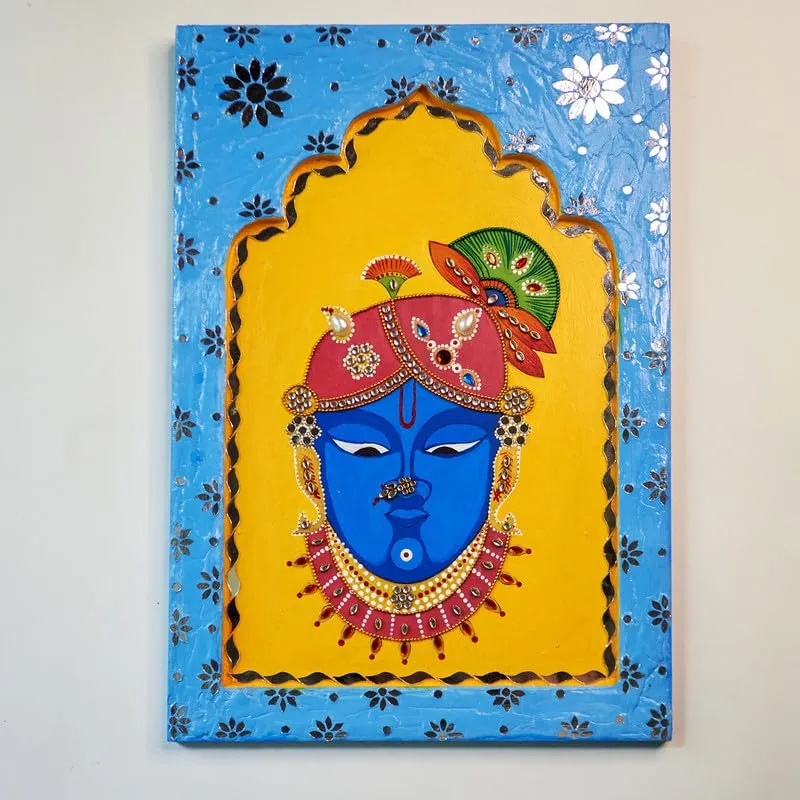 Suhasini Crafts Mirror Madala Lippan Art Wall - Left Rectangle Shape And Paint Shreenath Ji Jharokha - Mosaic Art Rectangle Shape