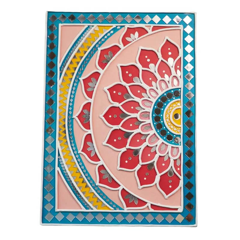 Suhasini Crafts Wood, Mud, Mirror, Paint Mud And Mirror Madala Lippan Art Wall - Left Rectangle Shape | For Home, Livingroom, Bedroom Decor