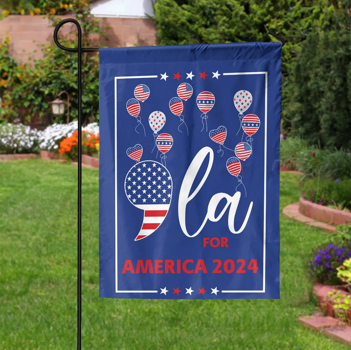 Teesdily | Comma La Flag House, Comma La For America 2024 Garden Flag, Patriot Garden Flag Banner, Girl Power Madam Women, Yard Decor