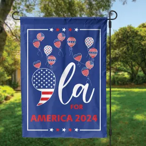 Teesdily | Comma La Flag House, Comma La For America 2024 Garden Flag, Patriot Garden Flag Banner, Girl Power Madam Women, Yard Decor