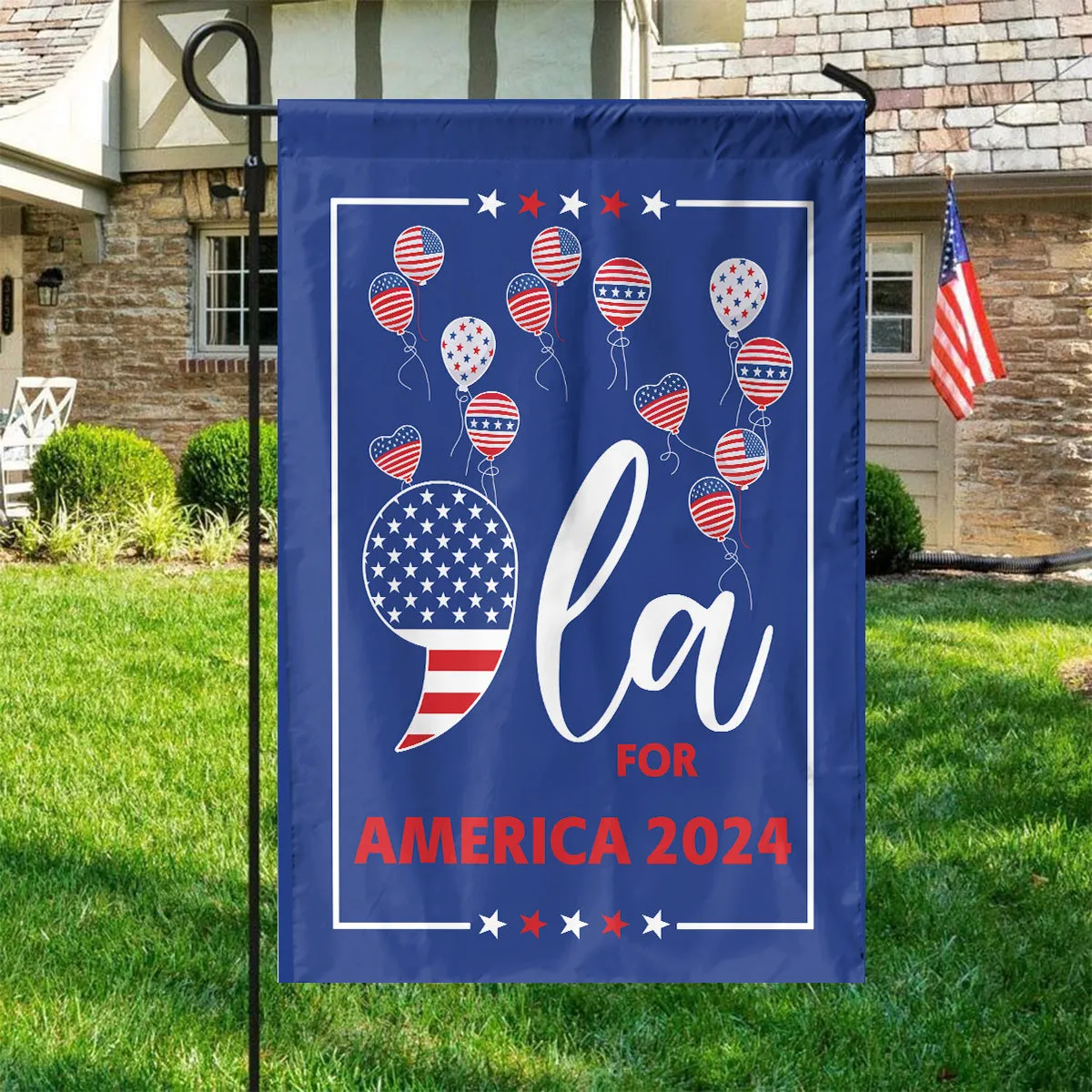 Teesdily | Comma La Flag House, Comma La For America 2024 Garden Flag, Patriot Garden Flag Banner, Girl Power Madam Women, Yard Decor