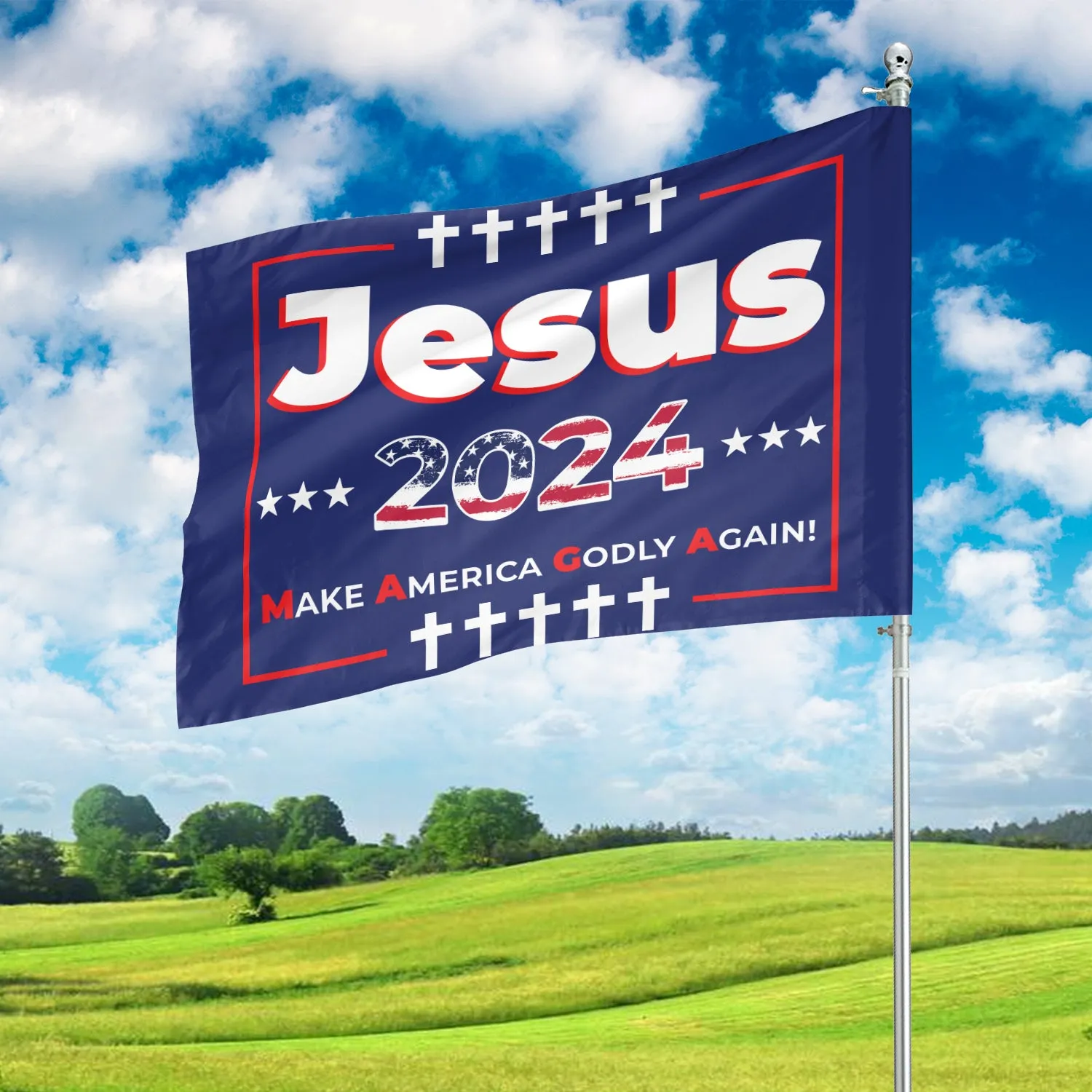 Teesdily | Jesus 2024 American Flag Yard Decor, Jesus Make America Godly Again Garden Flag, Christian House Flag, God Believer Home Decoration