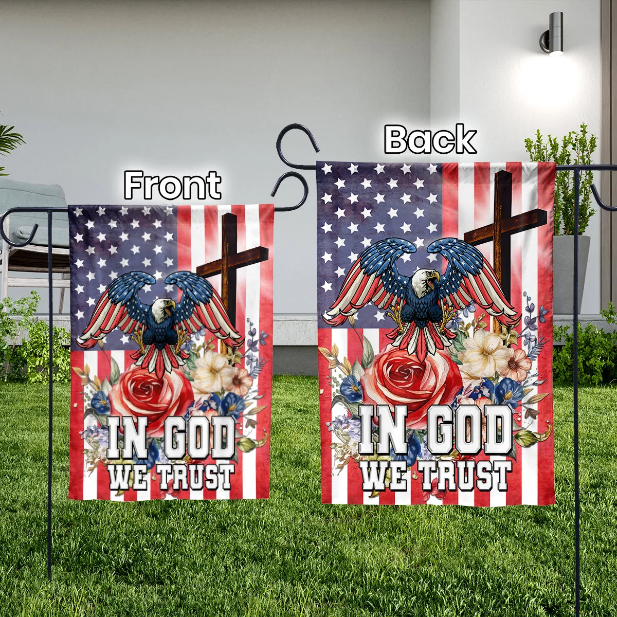 Teesdily | Jesus Eagle American Yard Flag, In God We Trust Floral House Flag, Independence Day Garden Flag, Patriotic Decorations, Outdoor Decor