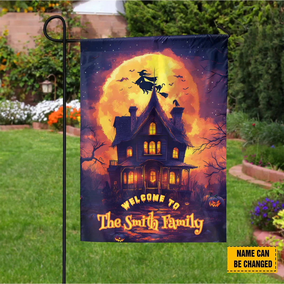 Teesdily | Personalized Halloween Garden Flag Design, Welcome To My Family Halloween Party House Flag, Gifts For Holiday