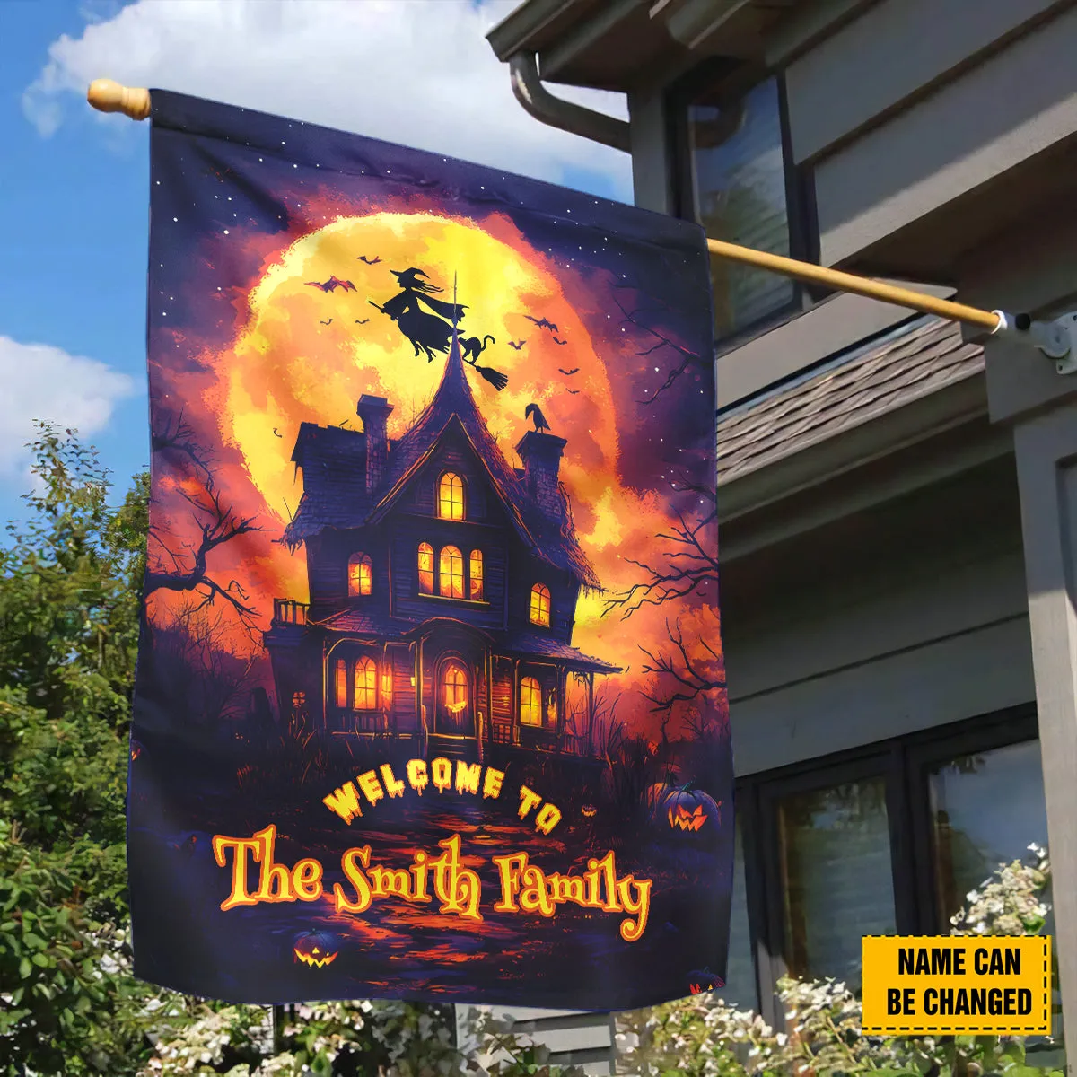 Teesdily | Personalized Halloween Garden Flag Design, Welcome To My Family Halloween Party House Flag, Gifts For Holiday