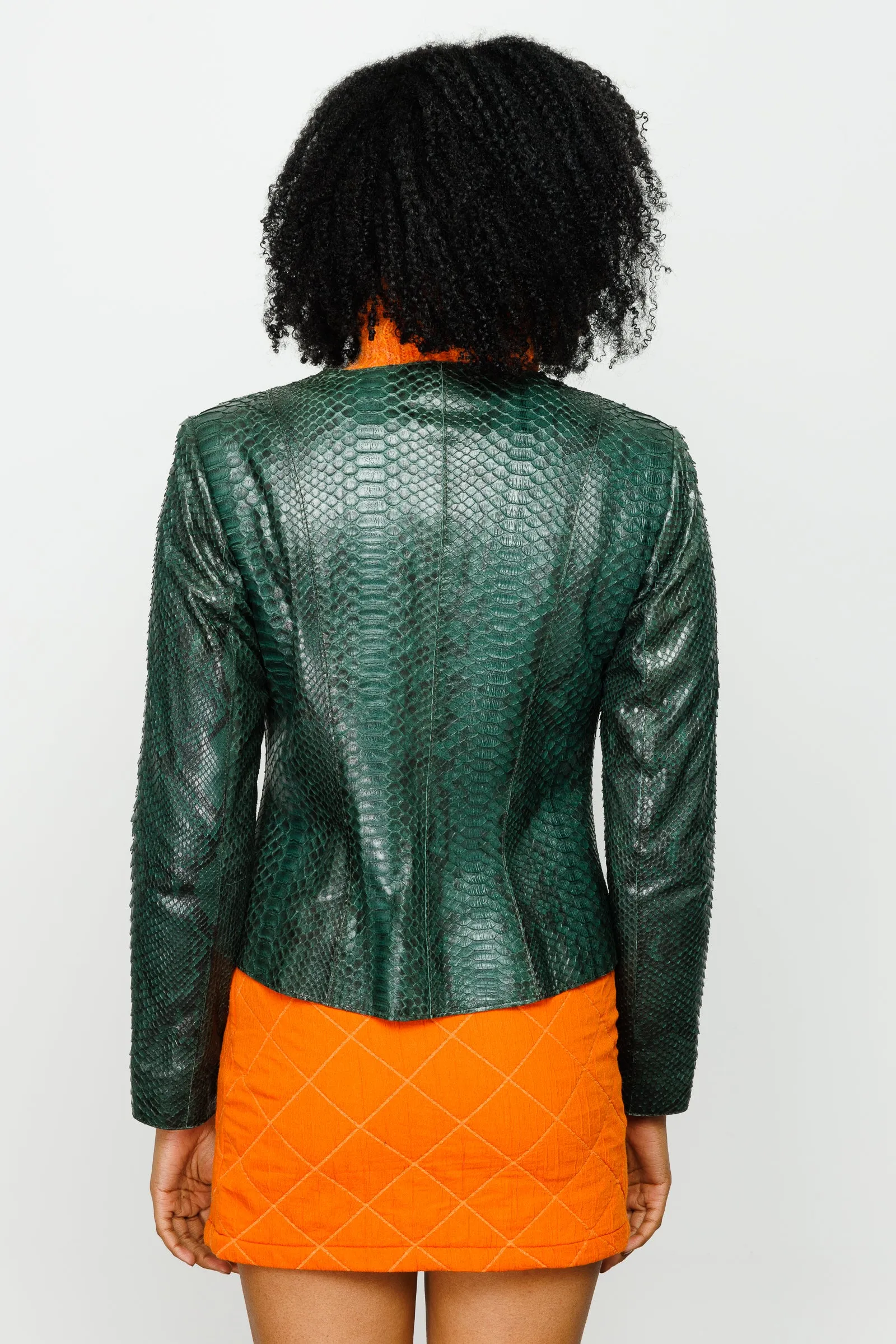 The Mekke Pythn Skin Green Leather Women Jacket