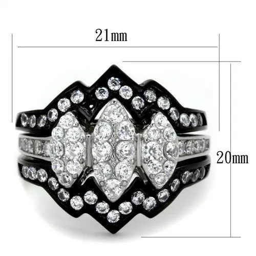 Two-Tone IP Black (Ion Plating) Stainless Steel Ring with AAA Grade CZ in Clear for Women Style TK1869