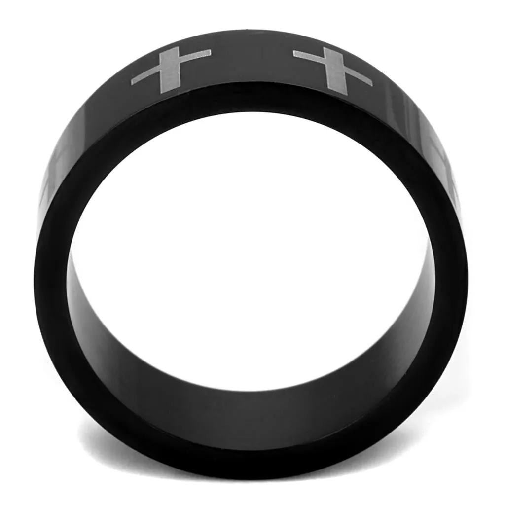 Two-Tone IP Black (Ion Plating) Stainless Steel Ring with No Stone for Women Style TK2410