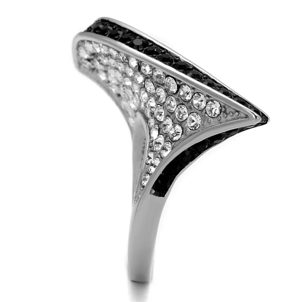 Two-Tone IP Black (Ion Plating) Stainless Steel Ring with Top Grade Crystal in Jet for Women Style TK2361