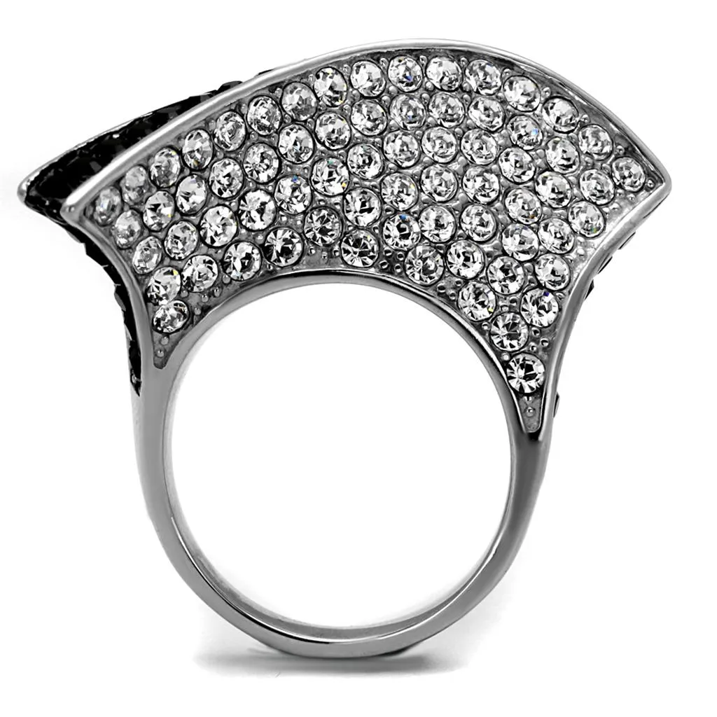 Two-Tone IP Black (Ion Plating) Stainless Steel Ring with Top Grade Crystal in Jet for Women Style TK2361