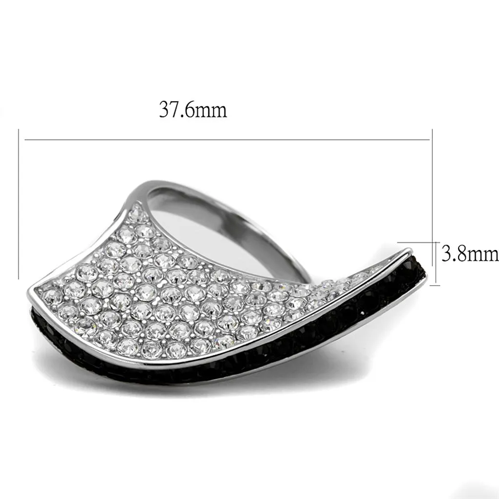 Two-Tone IP Black (Ion Plating) Stainless Steel Ring with Top Grade Crystal in Jet for Women Style TK2361