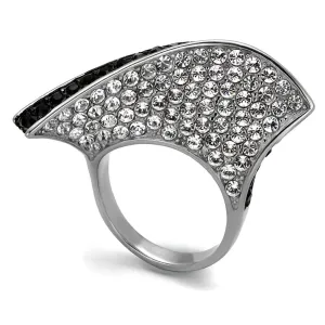 Two-Tone IP Black (Ion Plating) Stainless Steel Ring with Top Grade Crystal in Jet for Women Style TK2361