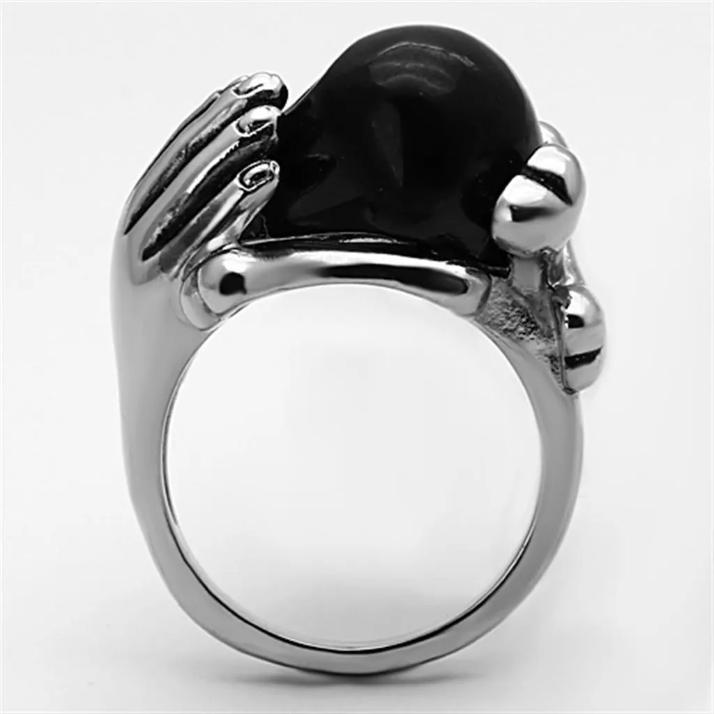 Two-Tone IP Black Stainless Steel Ring with Epoxy in Jet for Women Style TK1206