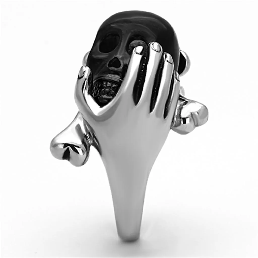 Two-Tone IP Black Stainless Steel Ring with Epoxy in Jet for Women Style TK1206