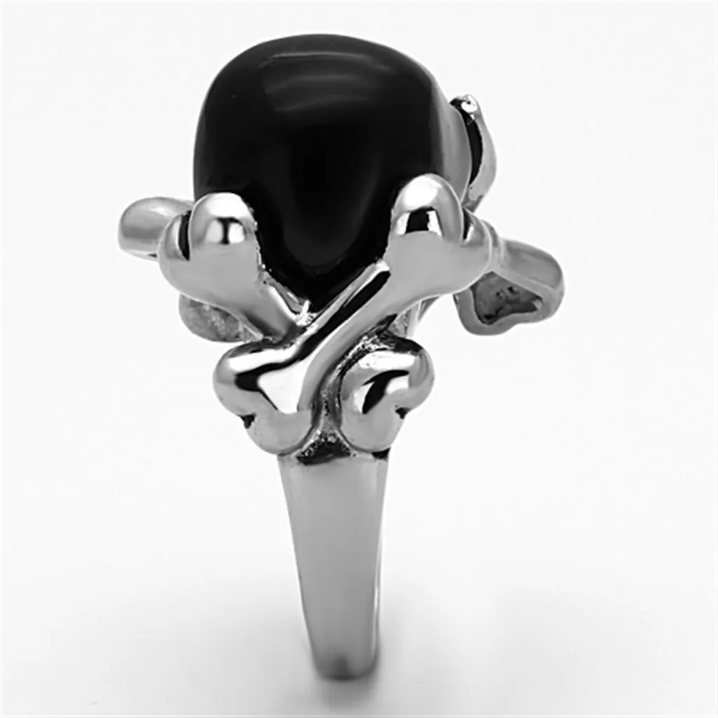 Two-Tone IP Black Stainless Steel Ring with Epoxy in Jet for Women Style TK1206