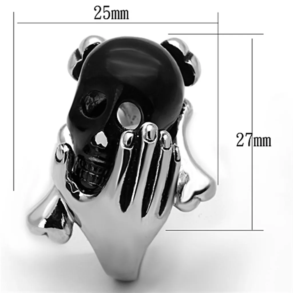 Two-Tone IP Black Stainless Steel Ring with Epoxy in Jet for Women Style TK1206