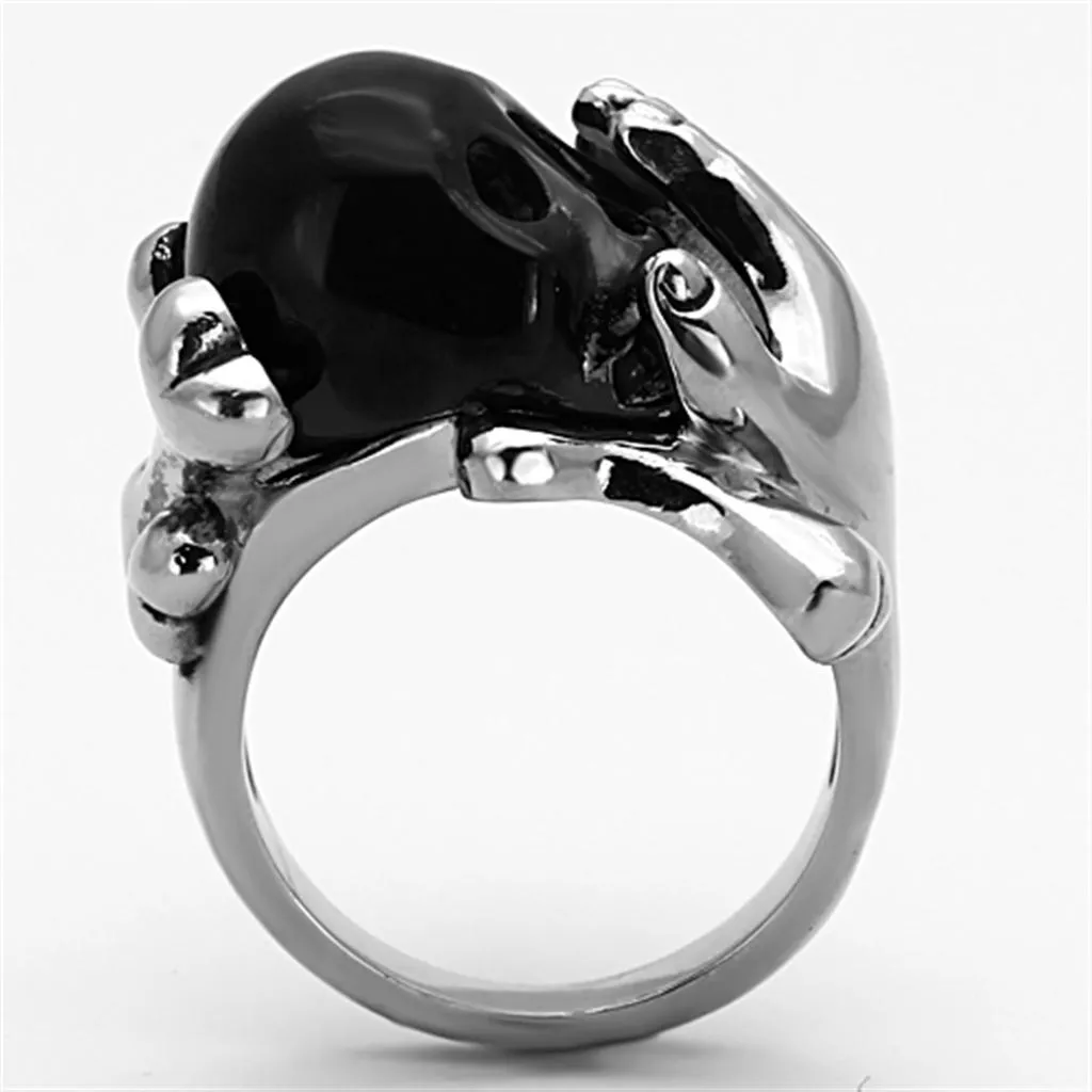 Two-Tone IP Black Stainless Steel Ring with Epoxy in Jet for Women Style TK1206