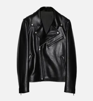 Women Minimal Black Biker Leather Jacket