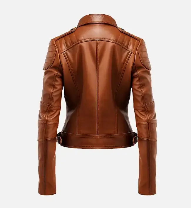 Women’s Brown Leather Biker Jacket