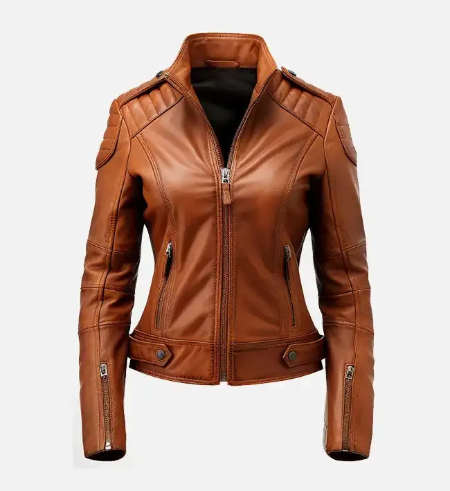 Women’s Brown Leather Biker Jacket