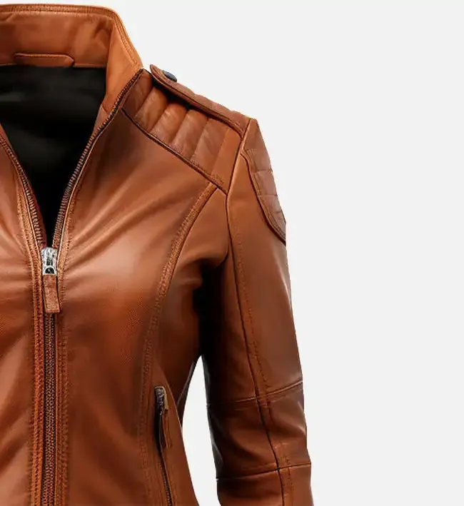 Women’s Brown Leather Biker Jacket